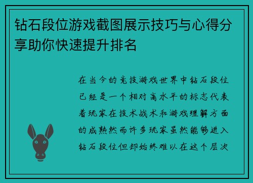 钻石段位游戏截图展示技巧与心得分享助你快速提升排名