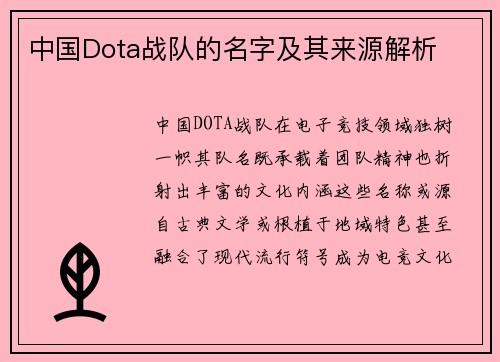 中国Dota战队的名字及其来源解析